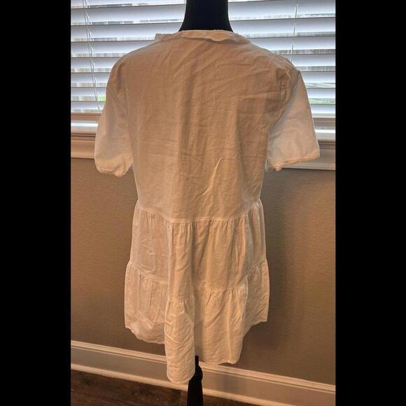 Zara White Babydoll Dress, Knee Length, Ruffle Detai & Gathered Short Sleeves. S - Picture 7 of 11